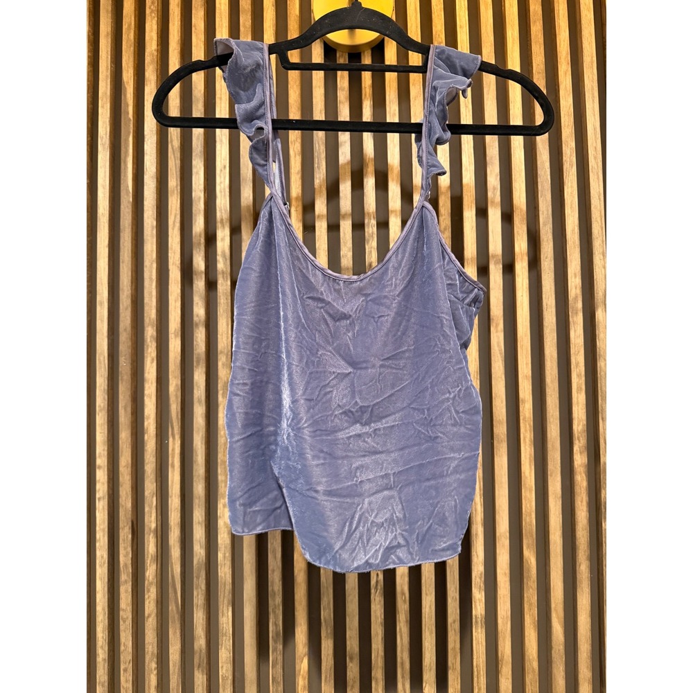 Victoria's Secret Cami Top Ruffle Strap Sleeveless Tank Blouse Blue Gray
